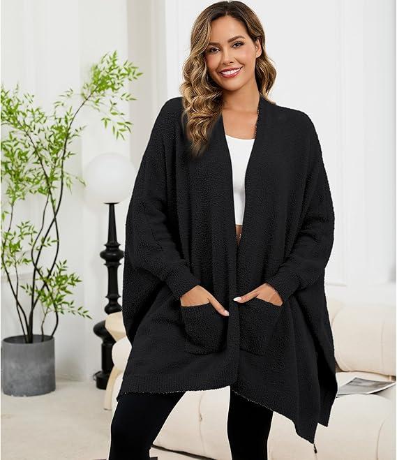 Oresa black sherpa wearable blanket styled over a simple everyday outfit