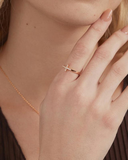 Oresa 14K Gold Plated Cross Ring